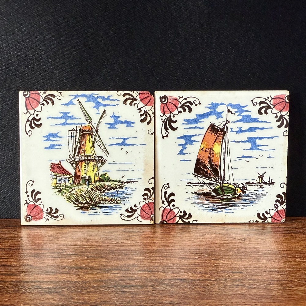 Ceramic Tiles with Windmill and Sailboat